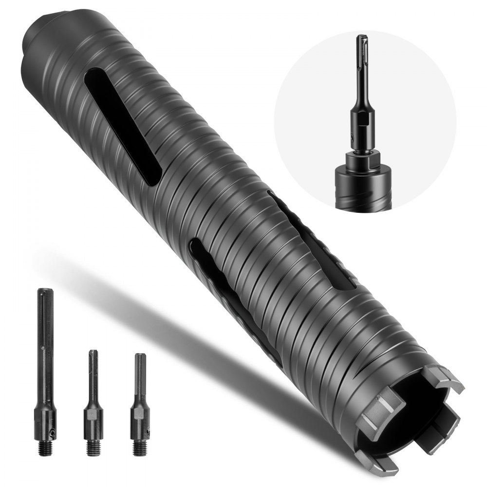 Wiertarka rdzeniowa φ 51 mm Głębokość wiercenia 241 mm, gwint wewnętrzny M16, wiertarka diamentowa na sucho Wiertło rdzeniowe z 3 adapterami Wiertło pilotujące Klucz imbusowy do muru z cegły żelbetowej Wiertarka rdzeniowa φ 51 mm Głębokość wiercenia 241 mm, gwint wewnętrzny M16, wiertarka diamentowa na sucho Wiertło rdzeniowe z 3 adapterami Wiertło pilotujące Klucz imbusowy do muru z cegły żelbetowej