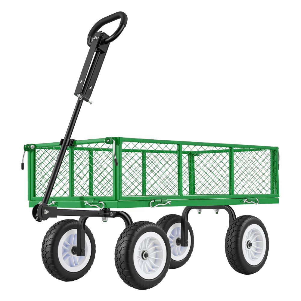 Bollerwagen 408,2 kg Tragkraft, Gartenwagen mit PU-Bereifung, Transportwagen aus Stahl mit verstellbarem Griff, abnehmbare Seitenwände, Gerätewagen zur Befestigung an ATV oder Traktor, grün Bollerwagen 408,2 kg Tragkraft, Gartenwagen mit PU-Bereifung, Transportwagen aus Stahl mit verstellbarem Griff, abnehmbare Seitenwände, Gerätewagen zur Befestigung an ATV oder Traktor, grün