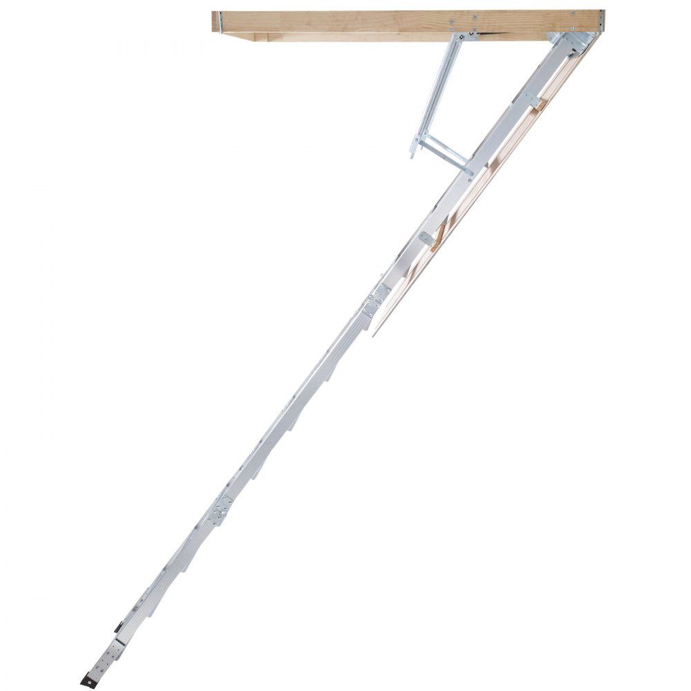 Telescopische ladder, 158,8 kg, trapladder, 12 treden, installatiehoogte van 290 tot 300 cm of 341 tot 366 cm, vouwladder, aluminium + hout, huishoudladder met hydraulisch gedempt afdaalontwerp