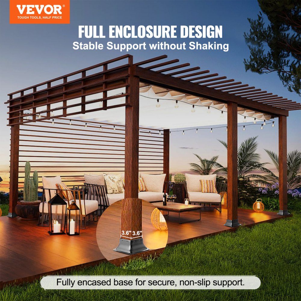 Set of 20 screw-on sleeves 153 x 153 x 62 mm Post base Carbon steel post shoe Post base Ground sleeve Support base Ideal for porch railings, pergolas and columns