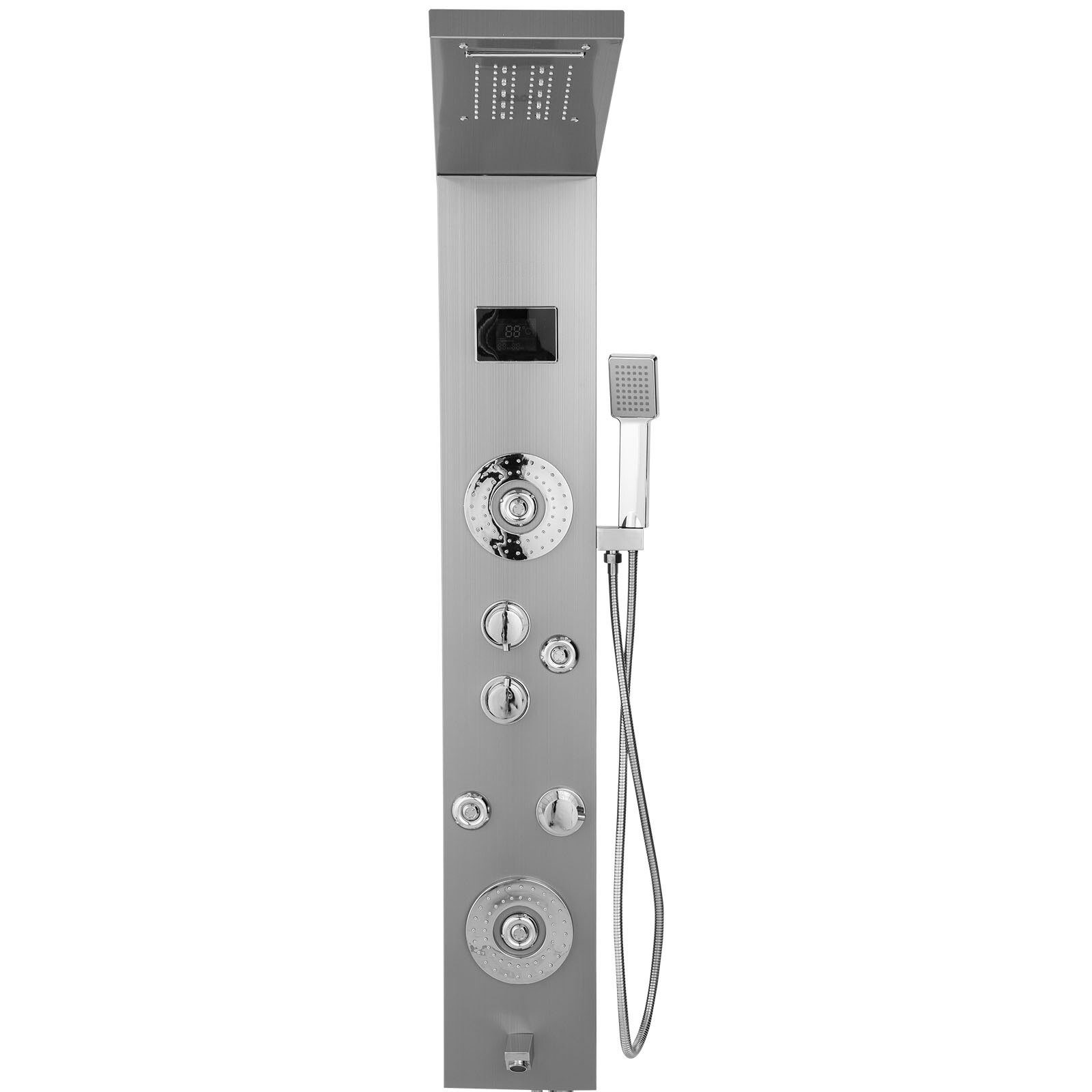 LED-Duschpaneel, 6-in-1-Duschpaneelsysteme aus Edelstahl, verstellbare Massagedüsen, silberner Sprüher, Regenduschpaneel, Wasserfall-Massagesystem für Zuhause, Hotel