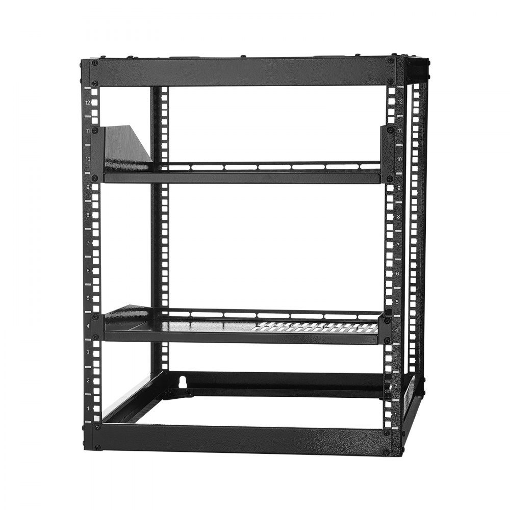 12U-Netzwerk-Rack mit offenem Rahmen, 585 mm Tiefe, Wandmontage- oder Stand-Server-Rack, 4-Pfosten-Konstruktion, mit belüfteten Regalen und Montagezubehör, für Netzwerk-IT-Geräte und AV-Geräte