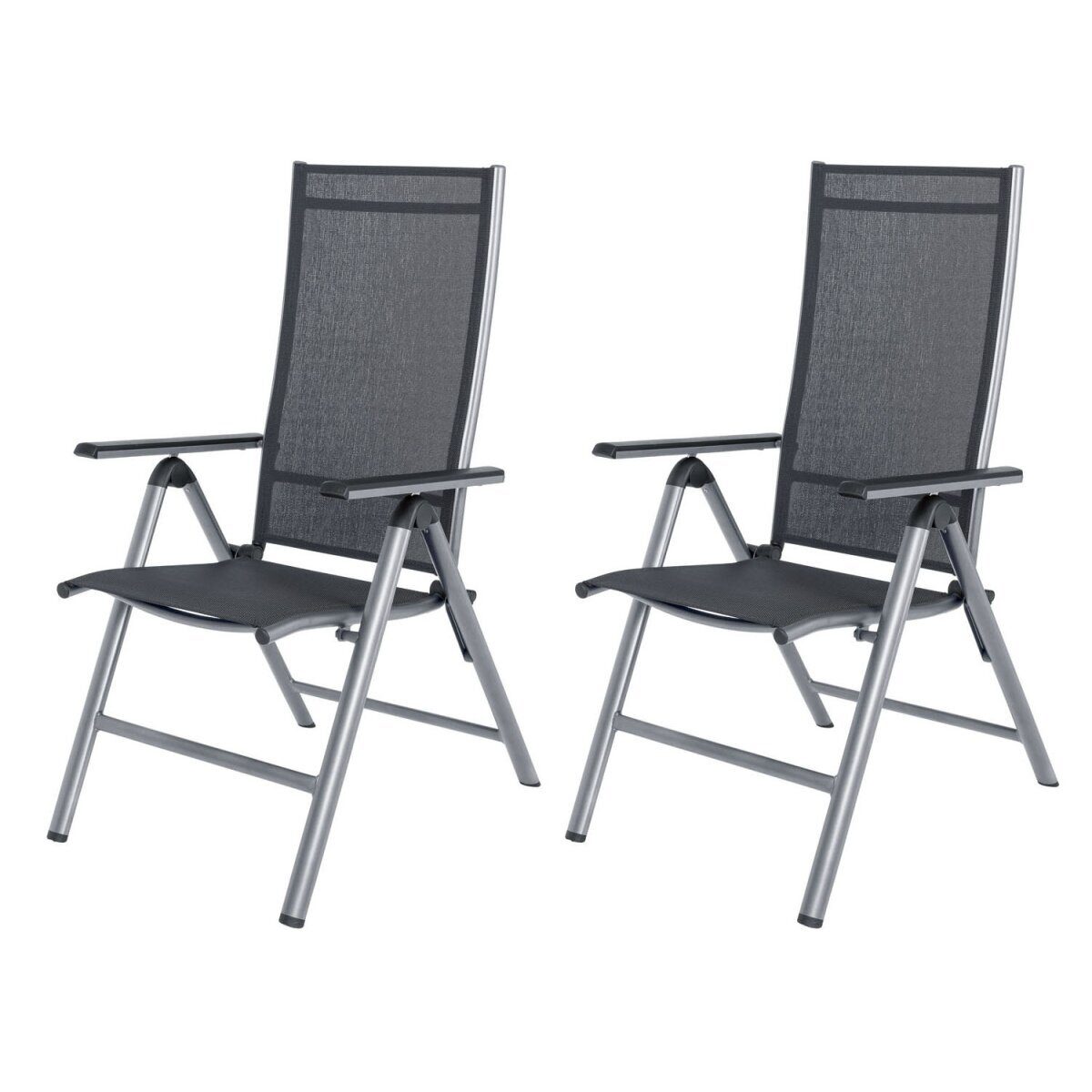 Designer 7-fach Aluminium Hochlehner Gartenstuhl 2er Set grau/silber