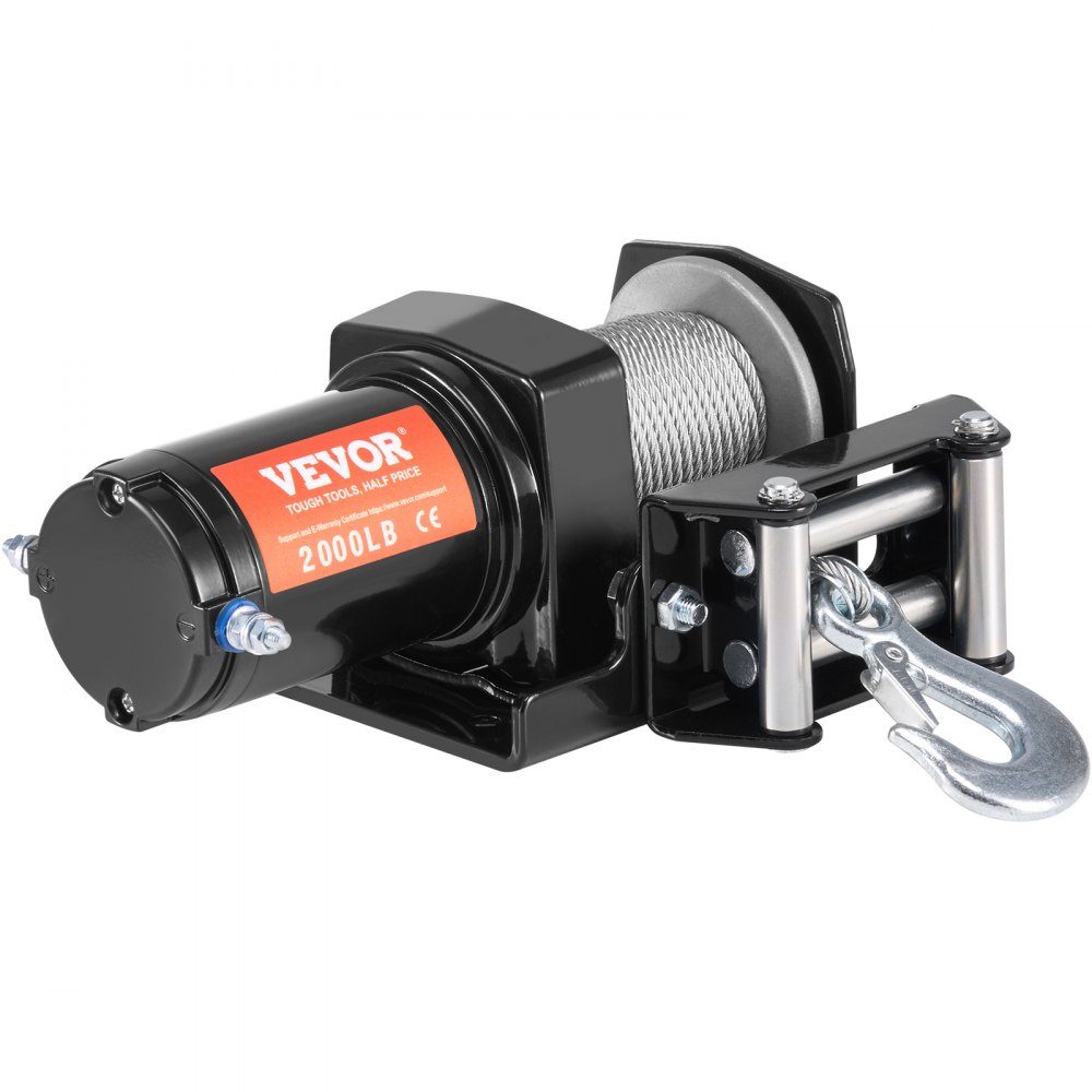 Electric Winch, 2000 Pounds Towing Capacity, 12V DC ATV/UTV Winch with Φ5/32" x 39ft 7-Strand Steel Cable Reel, Cable Remote Control, IP55 Waterproof for Off-Road UTV ATV Towing
