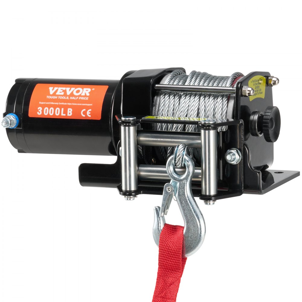Treuil électrique, force de traction de 3 000 lb, 12 V CC pour ATV/UTV, avec câble en acier Φ 3/16" x 39 pieds, guide-câble à rouleaux, télécommande par câble, résistance à l'eau IP55, idéal pour la récupération tout-terrain UTV ATV