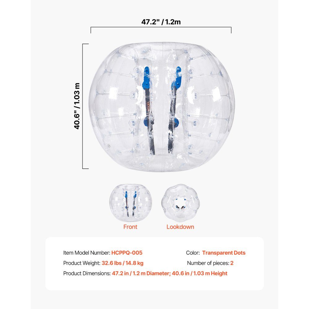 2-pack opblaasbare bumperballen, 1,2 m body Sumo Zorb-ballen voor tieners en volwassenen, 0,8 mm dikke PVC-bubbelballen voor menselijke hamsters voor buitenteamgamingspellen, Bumper Bopper-spel