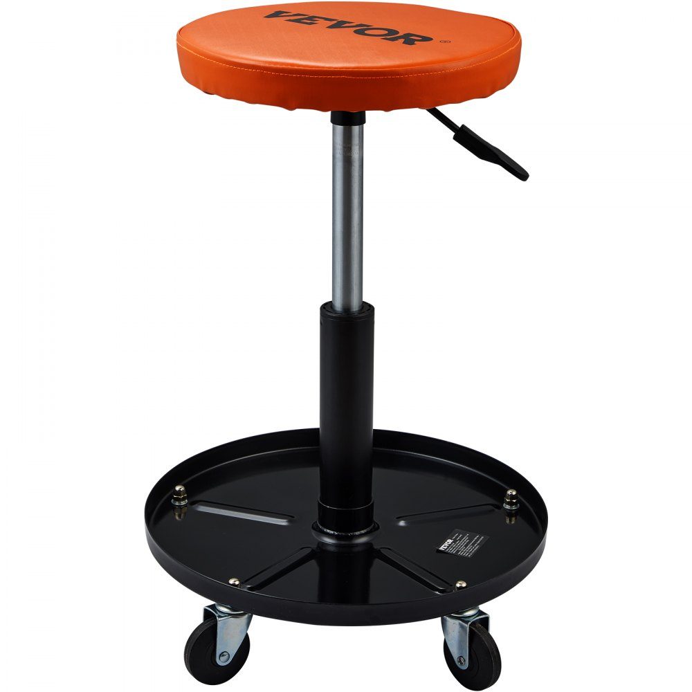 Rollbarer Mechanikerhocker, Werkstatthocker, 250 lbs, 16"-22" höhenverstellbarer Werkstattsitz, Werkstatthocker mit Werkzeugablage, für Garage, Geschäft, Autoreparatur, Schwarz + Orange