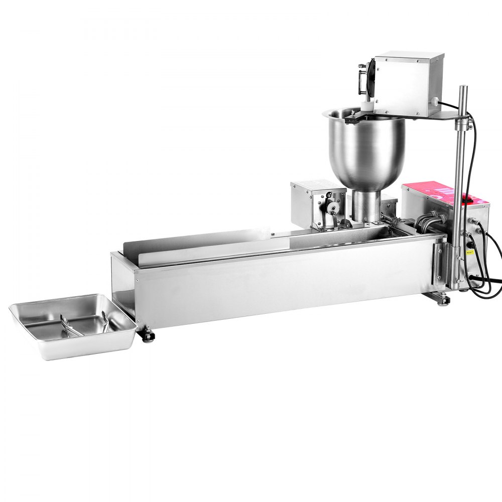 Commerciële automatische donutmachinemaker, roestvrijstalen enkele rij apparatuur (90 stuks / uur) Elektrische donutfriteuse met 3 vormmaten voor bakkerij, restaurants, café Commerciële automatische donutmachinemaker, roestvrijstalen enkele rij apparatuur (90 stuks / uur) Elektrische donutfriteuse met 3 vormmaten voor bakkerij, restaurants, café