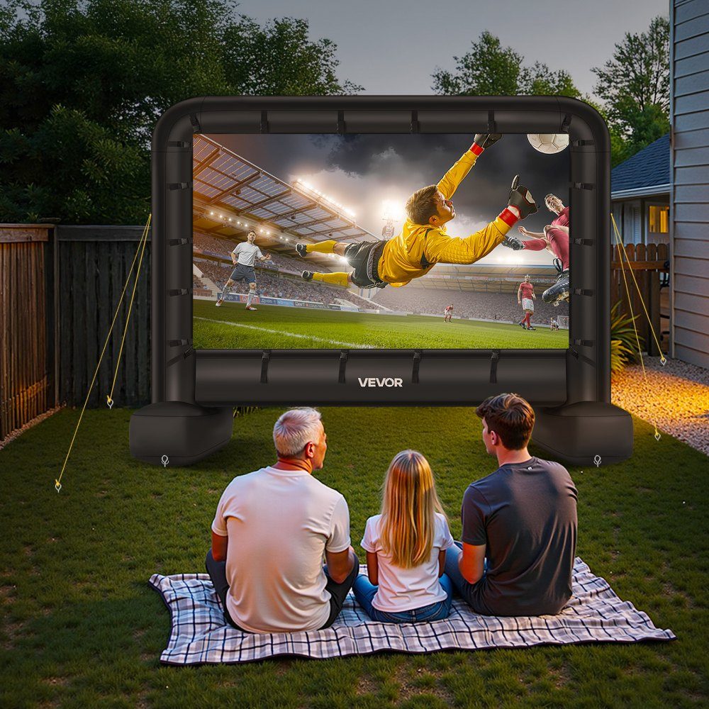 Inflatable Movie Screen, 600D Projection Projector Screen, Projection Screen with Portable Storage Bag, 16:9 Movie Projection for Home Theater Theme Party, Pool Fun (328x130x251cm)