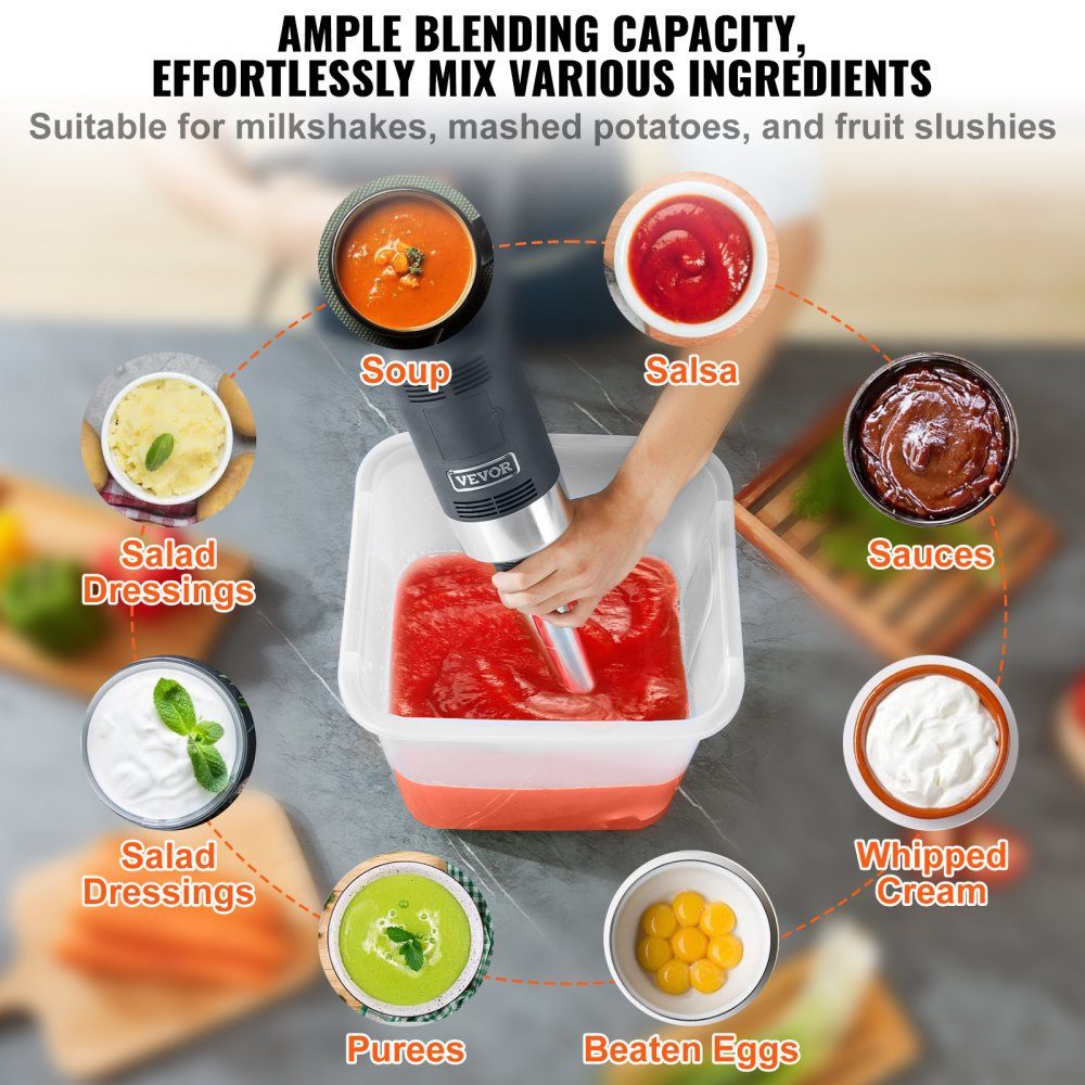 Puree Blender Electric Hand Blender 750W High Performance Hand Blender Adjustable Speeds Stainless Steel Multi-Purpose Hand Blender 660mm Removable Stirring Rod Includes Wall Hook and Replacement Blade Head