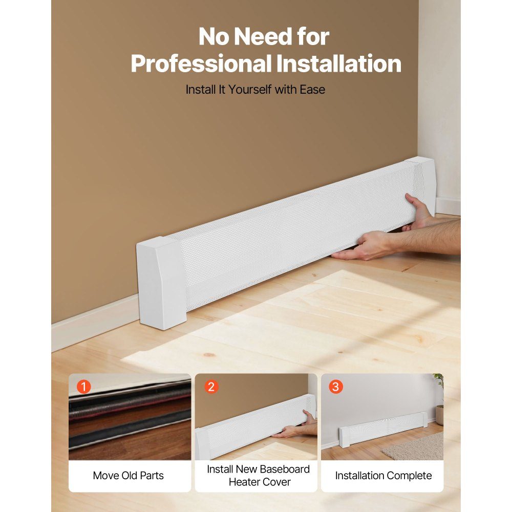 Premium Series Heater Covers 1222 x 81 x 193mm Standard Electric Radiator Front Cover Heavy Duty Steel Replacement Cover for Bedroom White