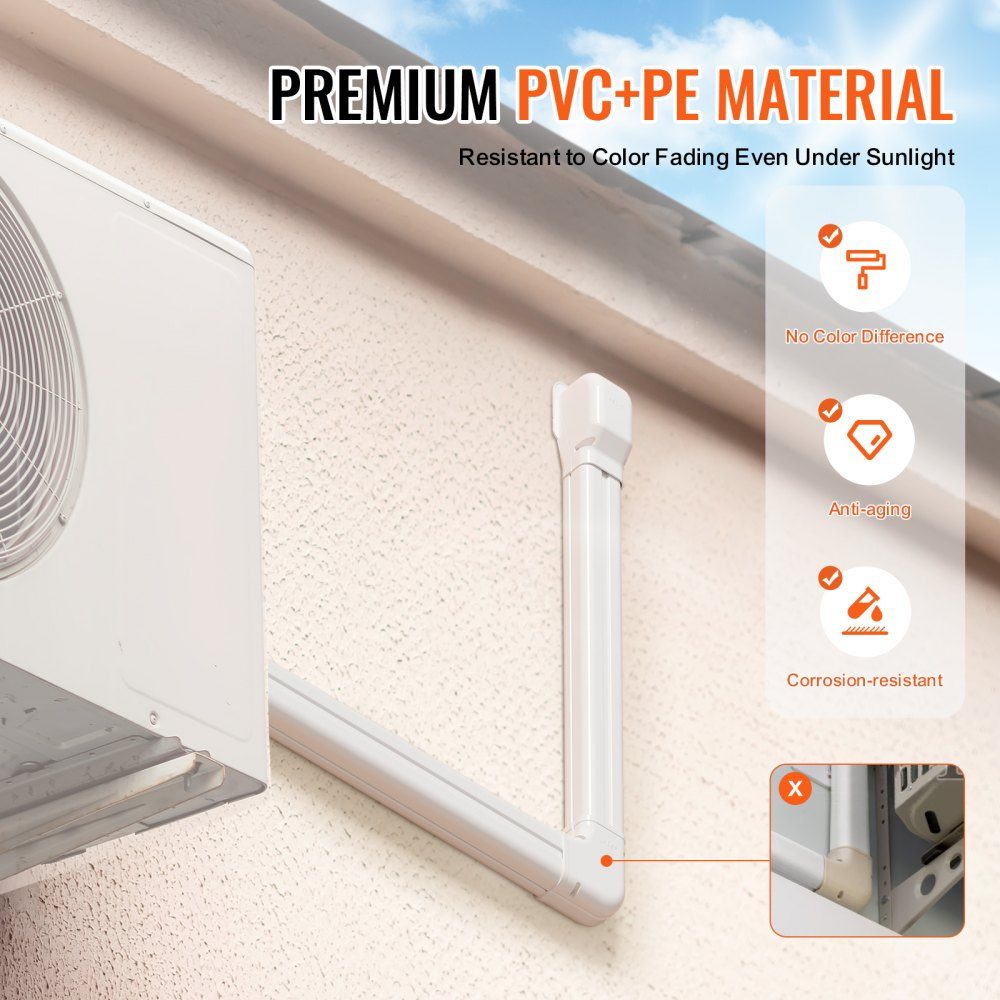 Mini Split Line Set Cover 76.2mm W 5350mm L Decorative PVC Pipe Cover for Air Conditioner with 4 Straight Ducts and Complete Components Paintable for Heat Pump White