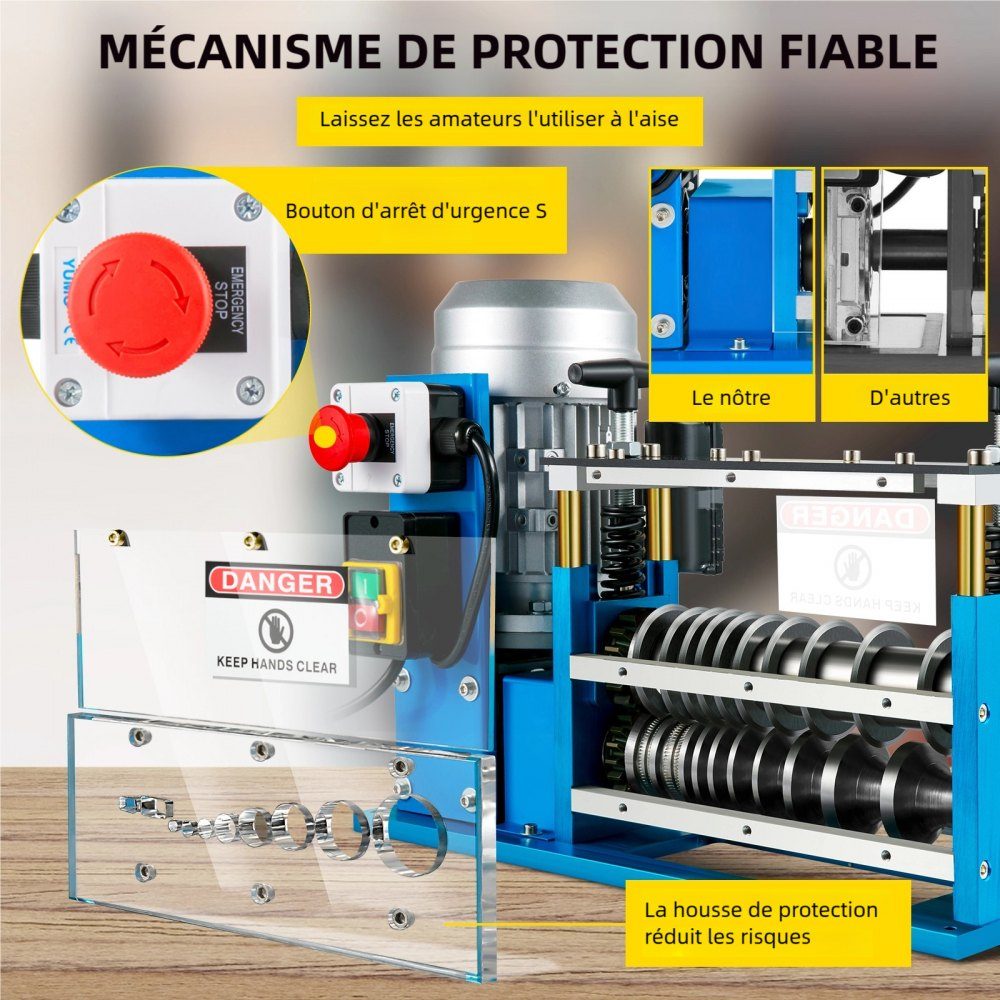 Machine à dénuder les fils électriques 370 W 1,5 mm-38 mm Machine à dénuder les câbles Outil de dénudage des câbles 11 canaux 10 lames pour le recyclage des fils de cuivre/retrait de l'isolation en plastique