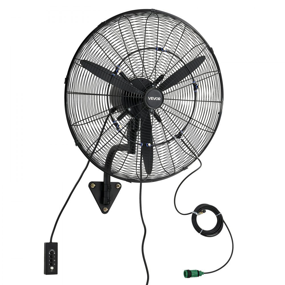 110W Industrial Wall Fan 67cm 7m/s Oscillating Wall Fan with 3 Mist Levels and Adjustable Tilt Angle Commercial Industrial Fan for Workshop Garage Warehouse Gym Black