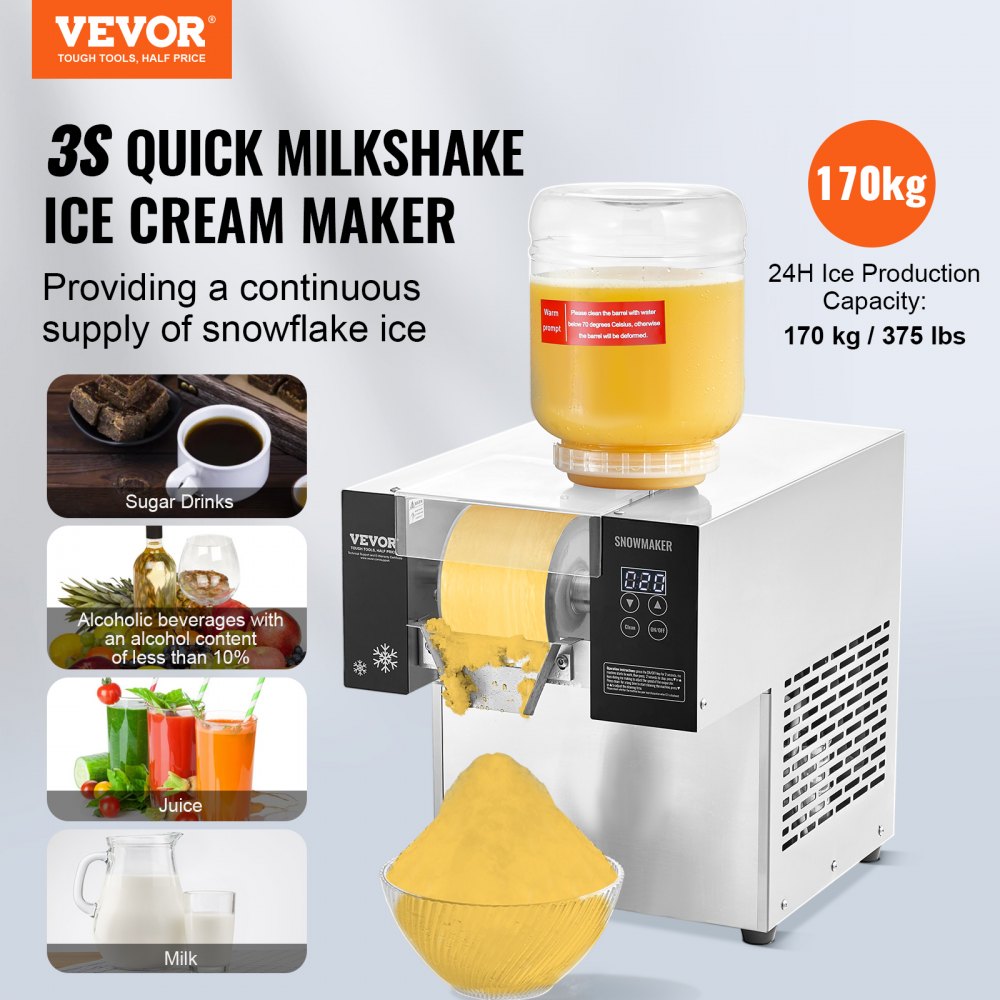Commercial Snowflake Ice Machine Snow Ice Maker, 170kg/day Snowflake Ice Machine, Stainless Steel Ice Shaver, Electric Snow Cone Maker, Air Cooling System for Bakery Cafe Commercial Snowflake Ice Machine Snow Ice Maker, 170kg/day Snowflake Ice Machine, Stainless Steel Ice Shaver, Electric Snow Cone Maker, Air Cooling System for Bakery Cafe