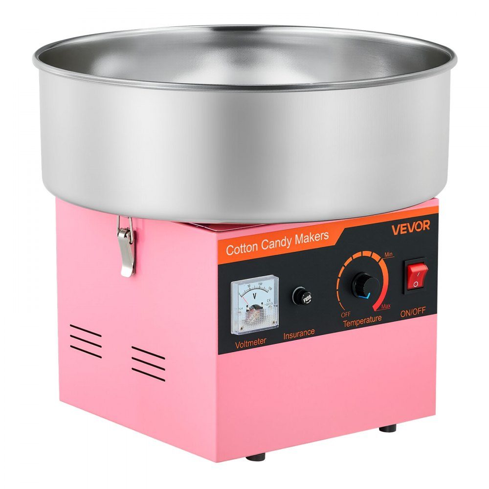 Machine à barbe à papa, machine à barbe à papa électrique 1000 W avec bol en acier inoxydable de 38 cm et cuillère à bonbons, fait de la barbe à papa pour les anniversaires à la maison, les réunions de famille, rose, 3500 tr/min – Réf. HT-23877