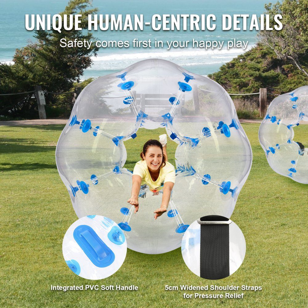 Aufblasbarer Bump-Ball, Bumper-Ball, 1 Stück, 1,2 m x 1,03 m, menschlicher Kollisionsball, PVC-Körper-Blasen-Bounce-Ball für Outdoor-Aktivitäten, transparent + blaue Punkte, aufblasbarer Bumper-Ball