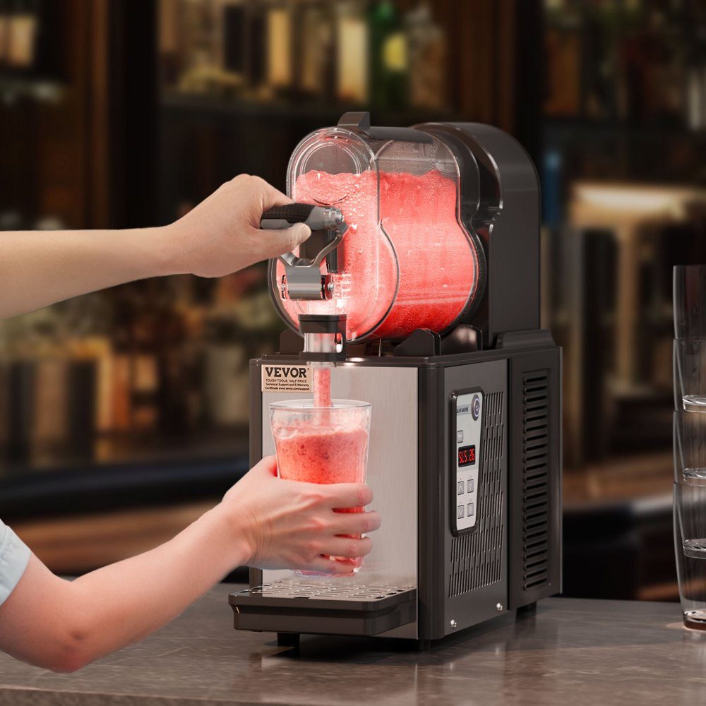 Kommerzielle Slush-Eismaschine, 3 l, Einzeltankmaschine für gefrorene Getränke, 12 Tassen, Edelstahl, Slush-Eismaschine mit Tastatur, Softeismaschine für Partys, Restaurants, Cafés, Bars, Schwarz