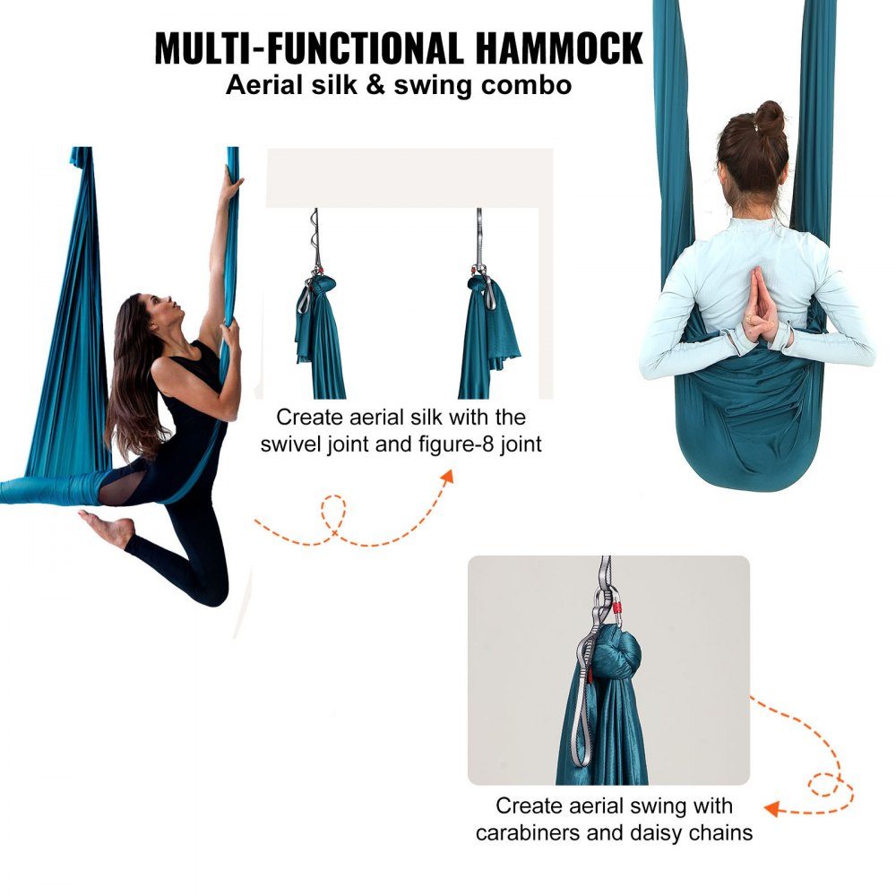 Aerial Yoga Hängematten-Set 5 x 2,8 m, grün, Aerial Yoga Swing Air Flying, Yoga Swing Hängemattenschaukel 1000 kg max. Belastbarkeit, inklusive Yoga-Socken und Stahlkarabiner, Anti-Schwerkraft-Übungen