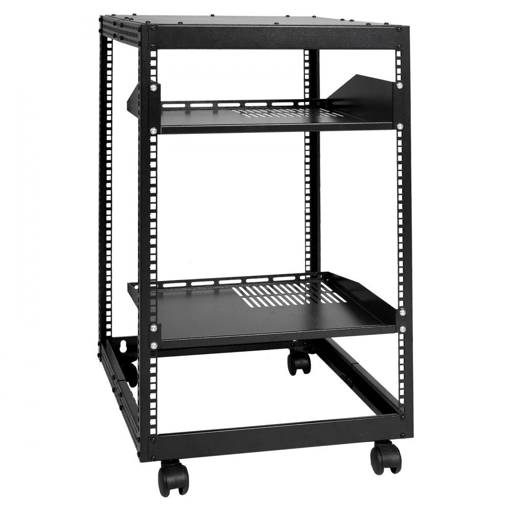 15U-Server-Rack mit offenem Rahmen, 15''-40'' verstellbare Tiefe, freistehender oder an der Wand montierter Netzwerk-Server-Rack, 4-Pfosten-AV-Rack mit Rädern, bietet Platz für Ihre gesamte Netzwerk-IT