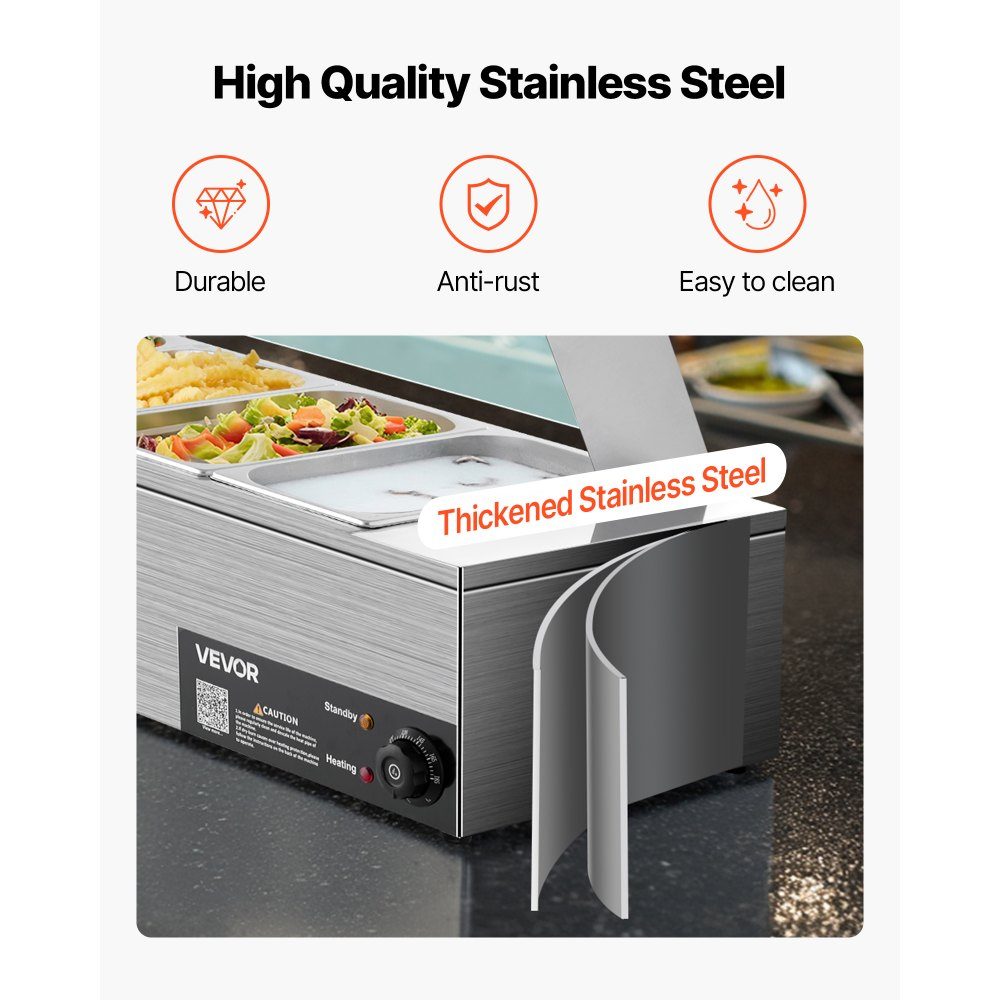 Commercial Food Warmer (6 Size 1/3 Containers), 1.5KW Stainless Steel Electric Warming Container with Glass Cover and Soup Ladle, Chafing Dishes for Catering Restaurant Parties