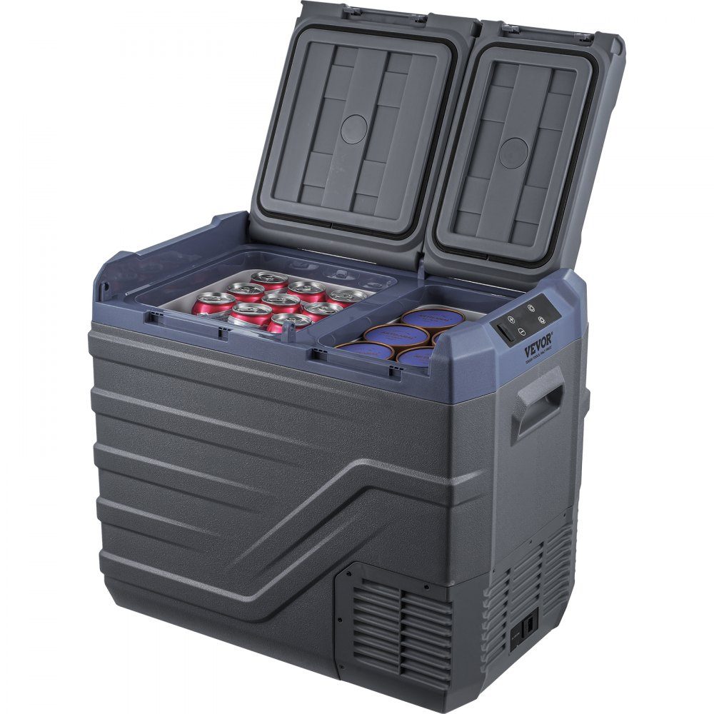 Autokühlschrank, 12-V-Autokühlschrank, tragbarer 40-L-Zweizonen-Gefrierschrank, einstellbarer Bereich von -20 °C bis 20 °C, 12/24 V Gleichstrom und 100–240 V Wechselstrom, Kompressorkühler für Camping-Wohnmobile im Freien