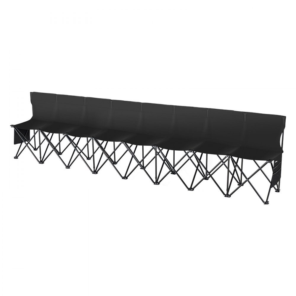 Portable Folding Bench 8 Seater Folding Side Bench Outdoor Camping Bench Chair with Carry Bag and Backrest Team Sports Side Bench for Football Fishing No Assembly Required Instant Sit Black