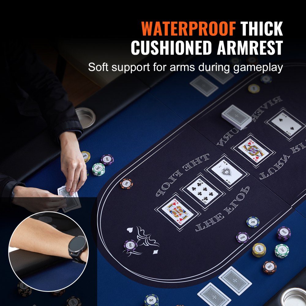 Casino Pokertafel Klaptafelpoten 1830 x 820 x 720 mm (L x B x H) Opvouwbare pokertafel Zwart Blauw Poker Pad Klaptafel voor 8 spelers Pokertafel met stofkap Draagbaar