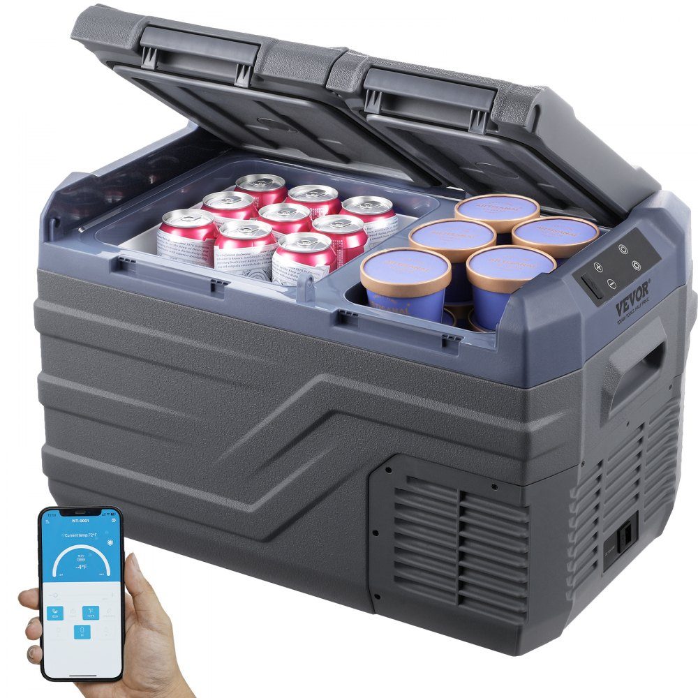 Car Refrigerator, 12V Car Fridge, Portable 25L Dual Zone Freezer, Adjustable Range from -4℉ to 68℉, 12/24V DC und 100-240V AC Compressor Cooler for Outdoor, Camping, RV