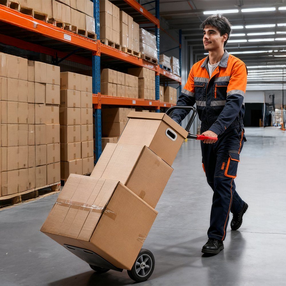 Diable, capacité de charge 272 kg, chariot de transport 480x460x1200mm, chariot portable avec sangle d'arrimage, rouleau de transport, chariot empilable, chariot de transport pour maison, bureau, entrepôt, supermarché