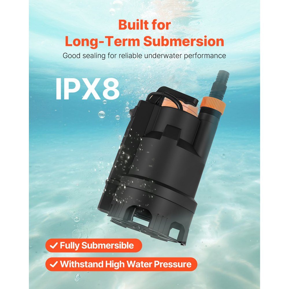 690W Tauchpumpe, 17500L/h, PP-GF20 Schmutzwasserpumpe für Abwasser, Schmutzwasser & Reinwasser mit automatischem Schwimmerschalter, 9m Förderhöhe, für Pools, Teiche, überschwemmte Gebiete