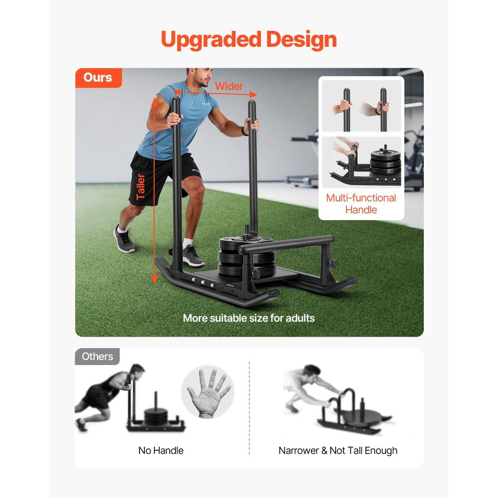 Weight sled power sled strength training sled to improve speed during sports exercises, fitness device with handle, compatible with 25/51 mm weight plates black