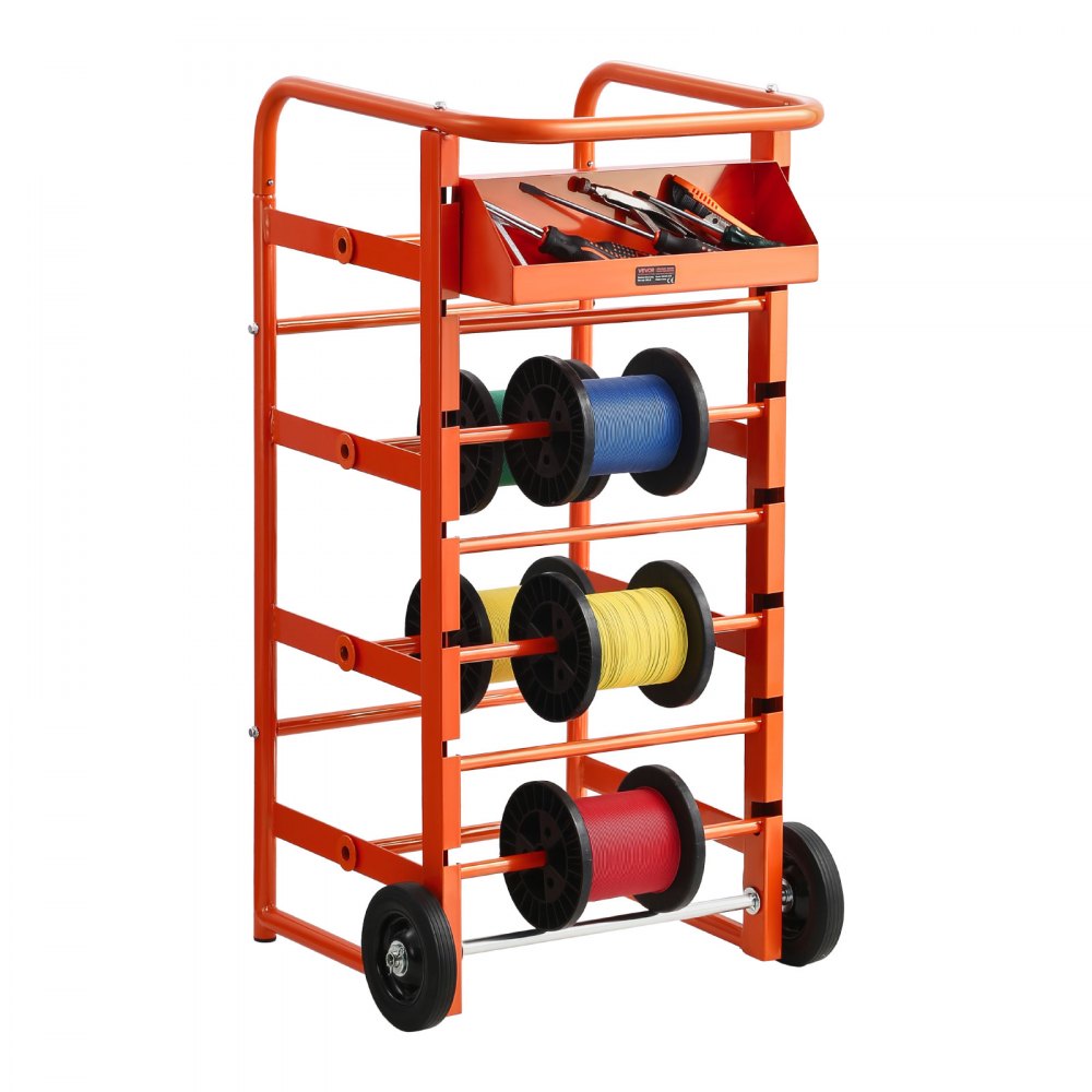Uchwyt na szpulę drutu 440x385x970mm, 11 poprzeczek, dozownik szpul na rolkach, wolnostojący stojak na kable ze schowkiem, nośność 136kg, do zastosowań elektrycznych, przemysłowych i detalicznych Uchwyt na szpulę drutu 440x385x970mm, 11 poprzeczek, dozownik szpul na rolkach, wolnostojący stojak na kable ze schowkiem, nośność 136kg, do zastosowań elektrycznych, przemysłowych i detalicznych