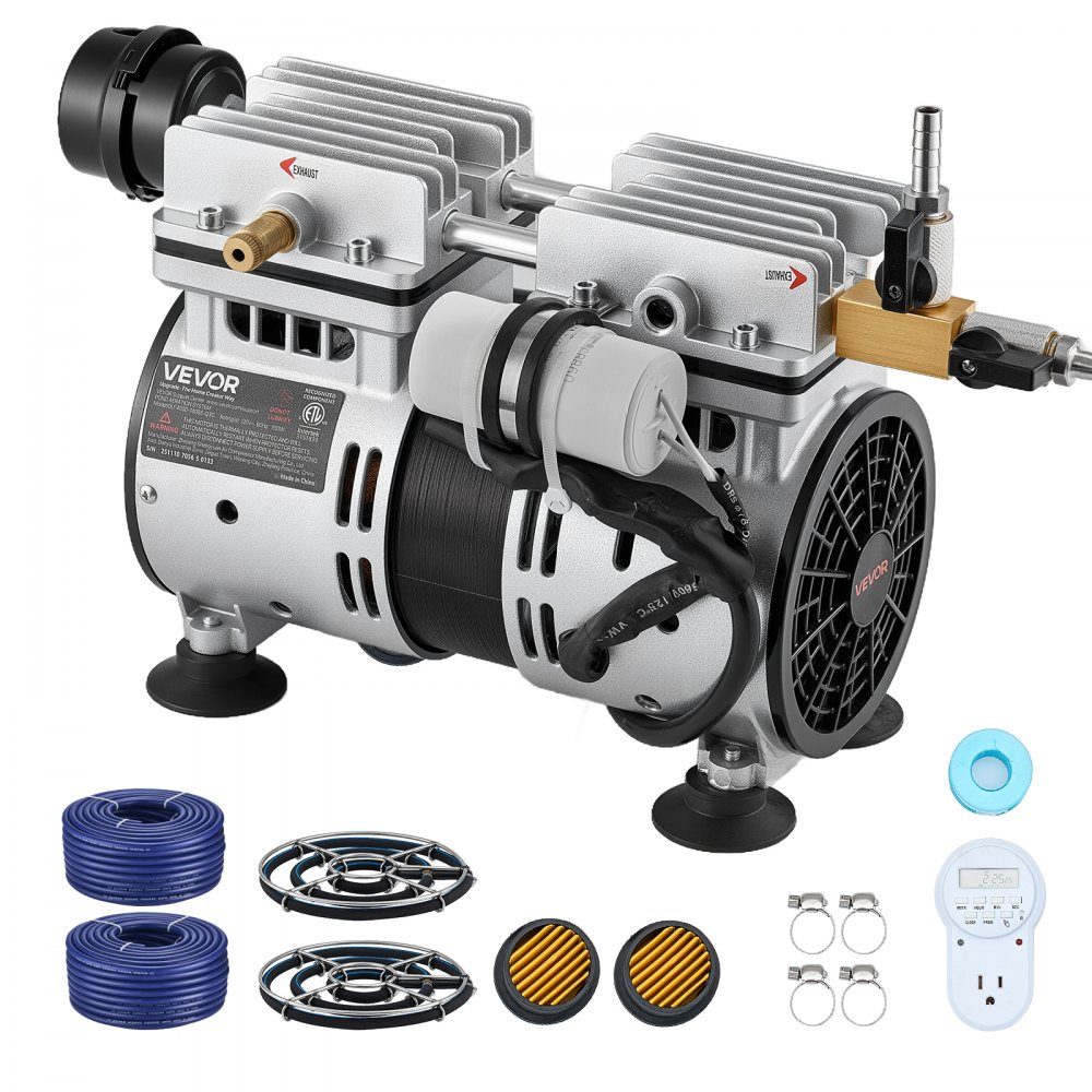 Pond Aerator, Pond Aeration System Kit, Includes 590W Air Pump, 30.5m Air Hose, 2 x 360° Nano Diffuser Plate, Air Compressor for Oxygen Circulation for Pond, Water Garden