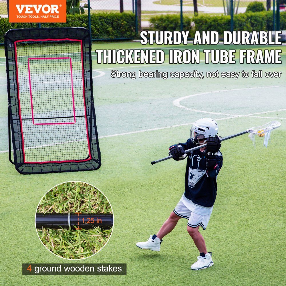 Hinterhof-Lacrosse-Rebounder, 1,2 x 2,1 m, Volleyball-Rebound-Netz, Pitchback, Throwback, Baseball, Softball, Return-Trainingsbildschirm, verstellbarer Winkel, Schießübungs-Trainingswand mit Zielscheibe