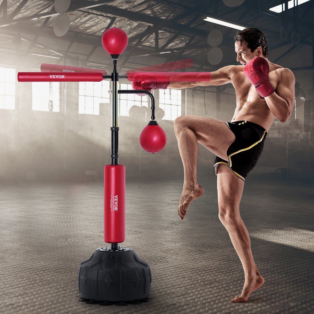 Boxing Speed ​​Trainer, Punching Bag with Stand, Reflex Punching Bag for Teens and Adults, Height Adjustable Freestanding Punching Bag Set with Gloves, Workout Speed ​​Bag for Training, Red