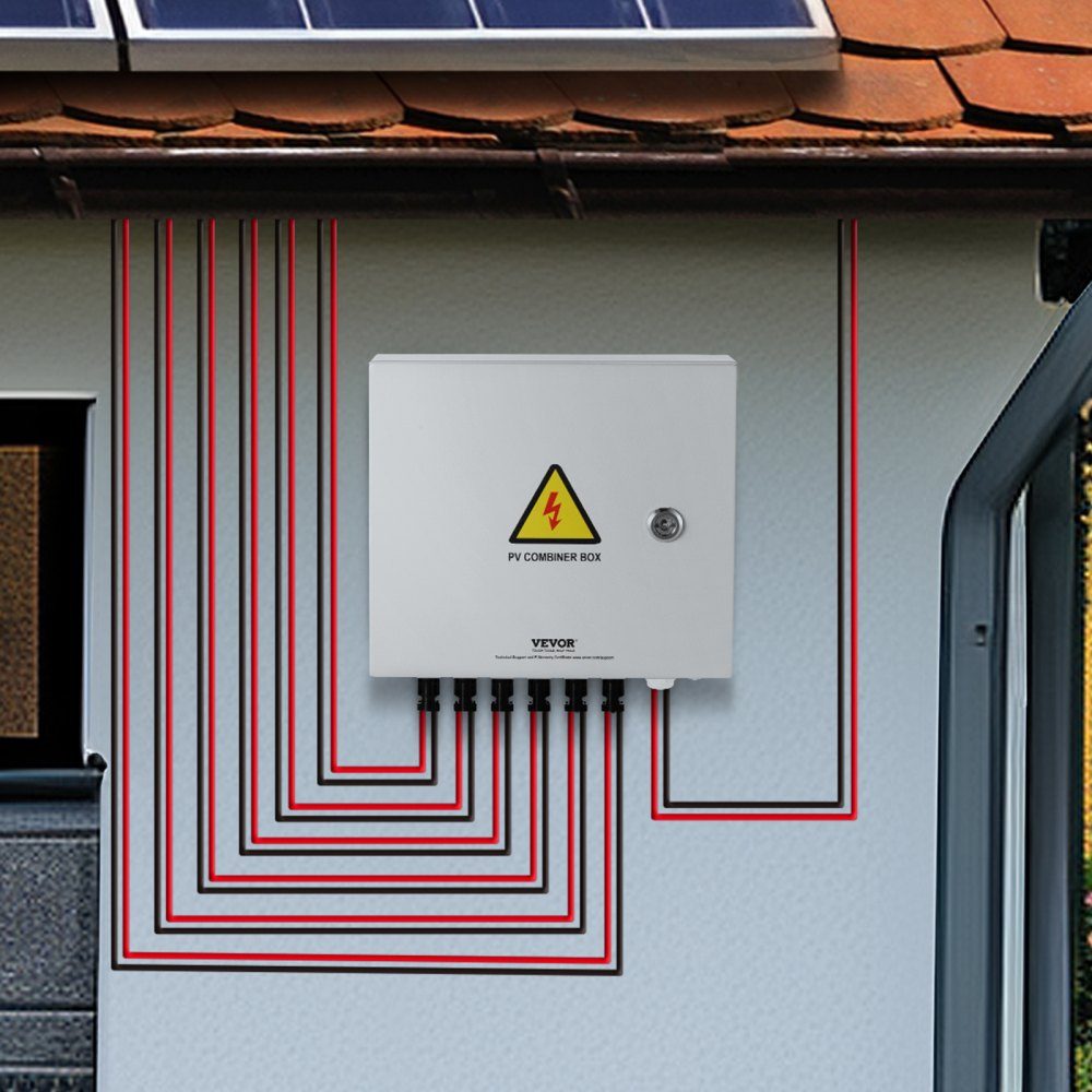 PV Collection Box, 6 String, Solar Collection Box mit 10-A-Nennstromsicherung, 63A Circuit Breaker, Lightning Arrester and Solar Connector, Steel Housing for On/Off Grid Solar Panel System, IP65