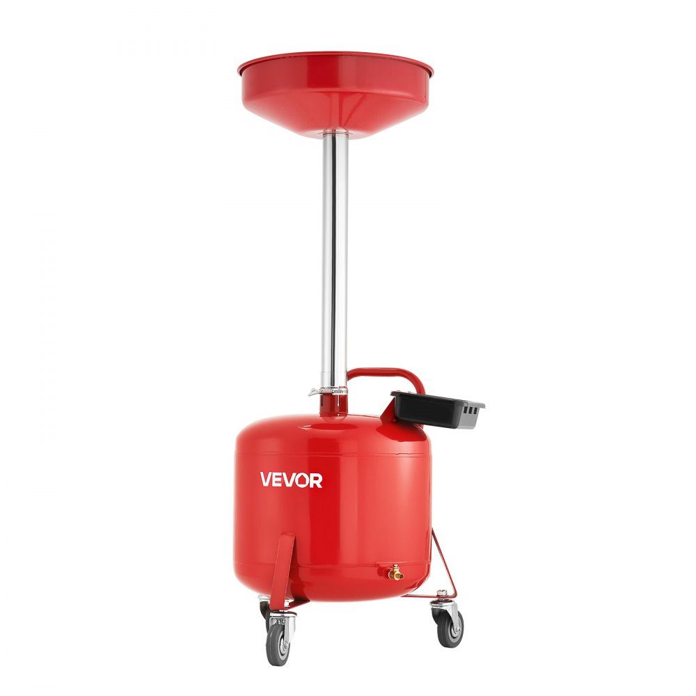 Oil Catch Trolley 30L, Oil Catch Trolley with Adjustable Funnel Height, Oil Catch Container with Wheels and Tool Box, Liquid Fuel Drain for Auto Workshop, Red