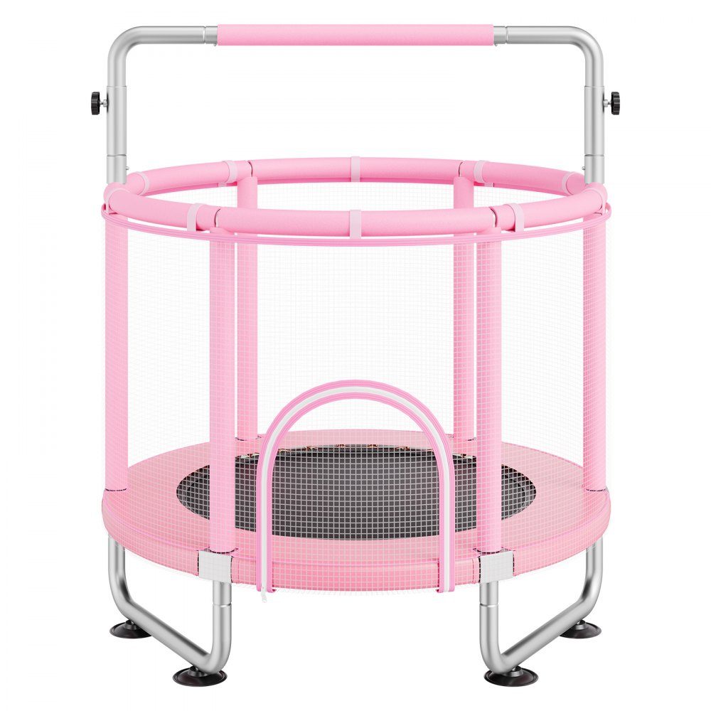 Kindertrampolin, Mini-Freizeittrampolin 147 cm, für Kleinkinder, verstellbar, mit Sicherheitsnetz & Basketballkorb, Geburtstagsgeschenk, Weihnachtsspielzeug für Kinder ab 3 Jahren, Rosa