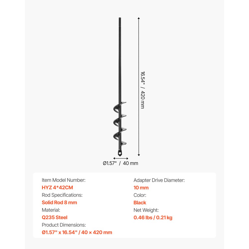 Tarière de terre pour perceuse, foret de jardin en acier Q235 40 x 420 mm pour foret hexagonal de 3/8", foret de ponceau, outil de creusement pour la plantation et le perçage Tarière de terre pour perceuse, foret de jardin en acier Q235 40 x 420 mm pour foret hexagonal de 3/8", foret de ponceau, outil de creusement pour la plantation et le perçage