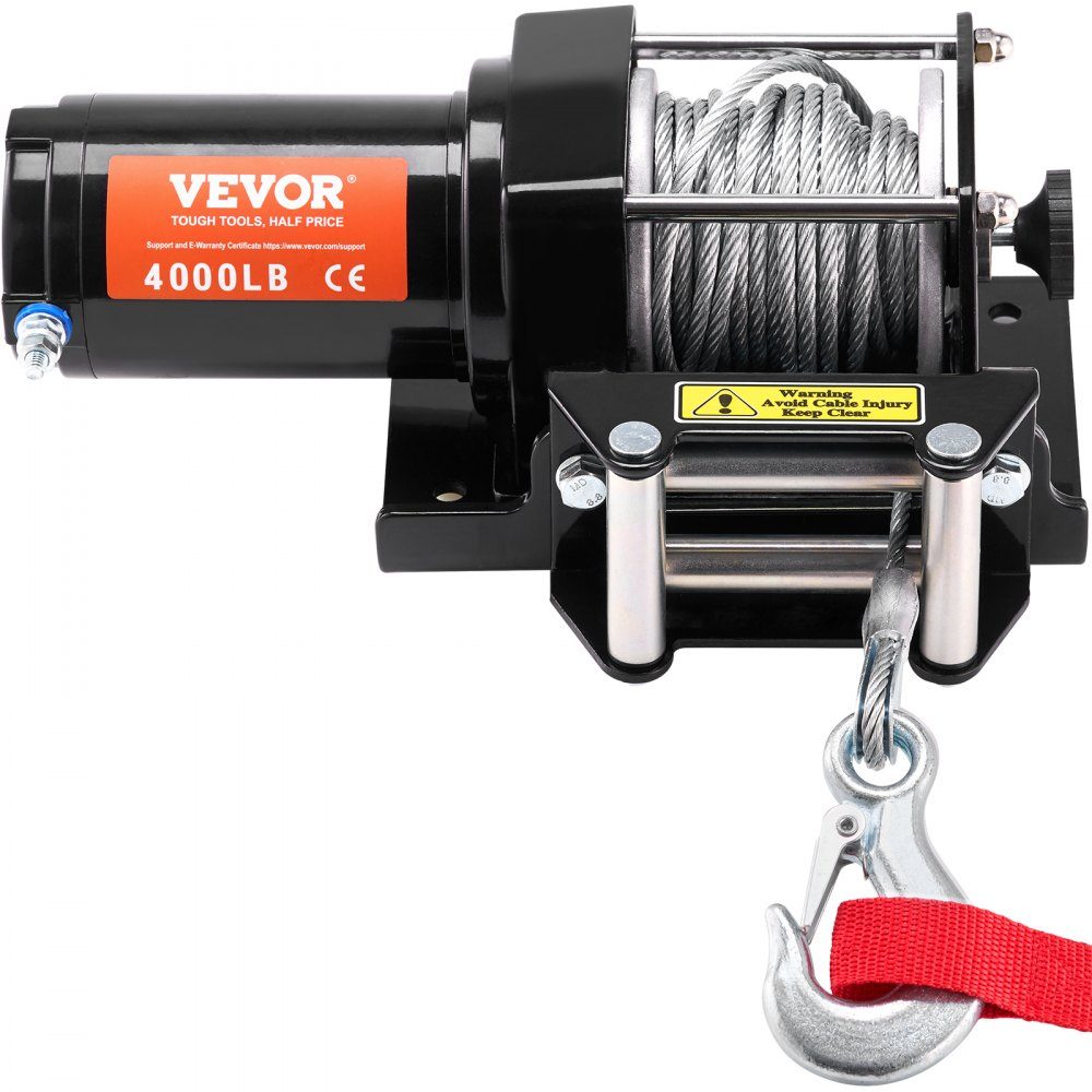 Electric Winch, 4000lb Pulley Capacity, 12V DC ATV/UTV Winch with Φ3/16" x 39ft 7-Strand Steel Cable Pulley Guide, Wireless and Wired Remote Control, IP55 Waterproof for UTV ATV Towing