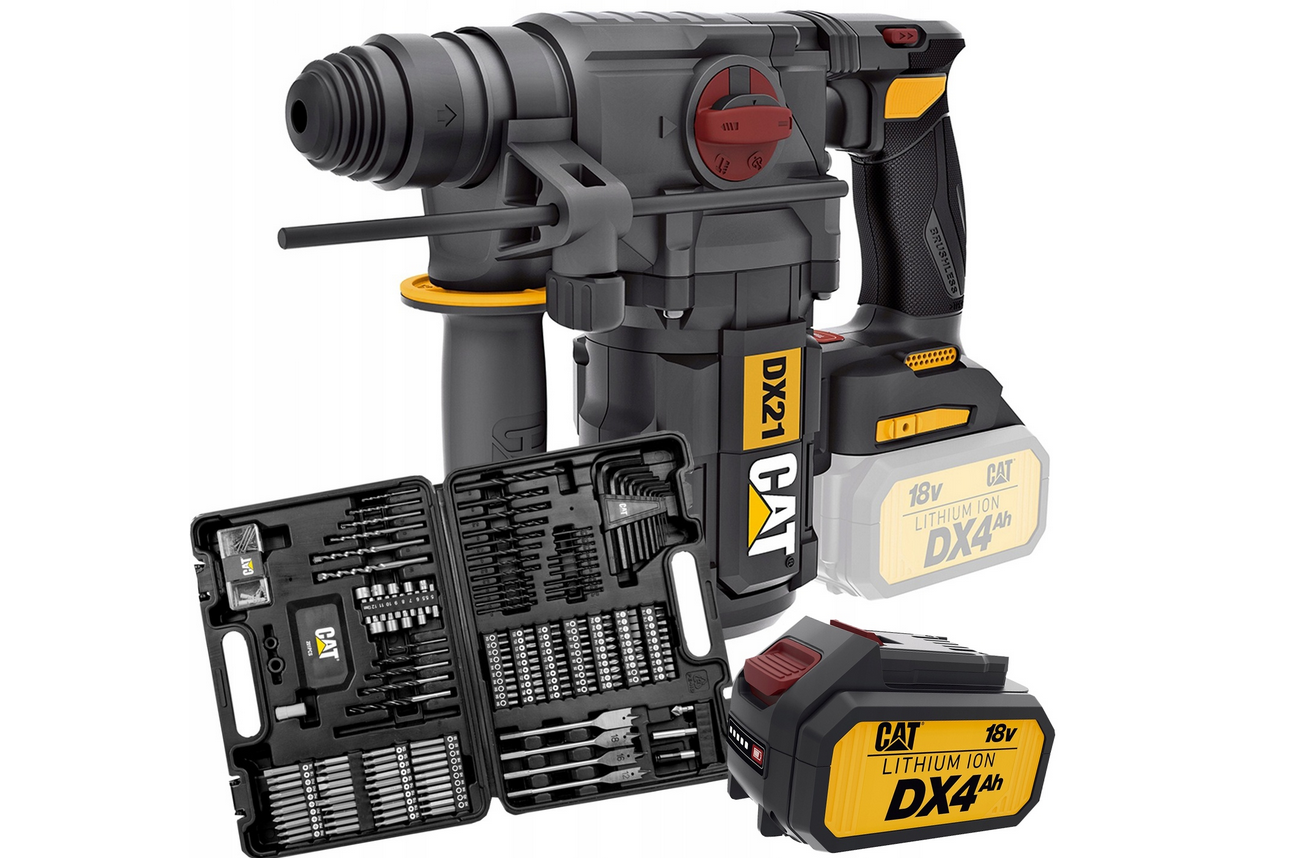 Brushless hammer drill CAT DX21 18V 2x4.0Ah set in case bit drill 209 pieces
