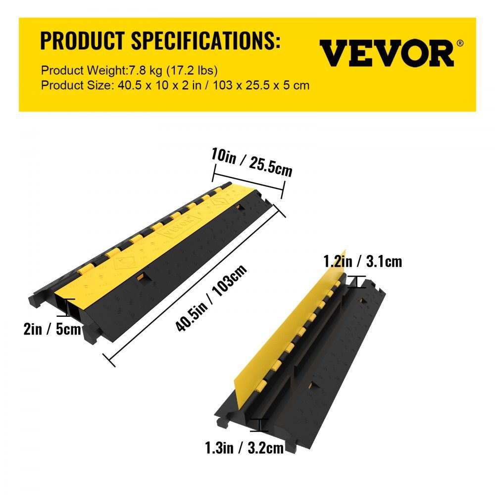 Kabelschutzmatte Kabelkanal Schwarz Kabelkanal Außenbereich 2 Kanäle Heavy Duty 66.000 lb Tragkraft Kabel Draht Kabelabdeckung Rampe Speed ​​Bump Auffahrt 103 x 25,5 x 5 cm