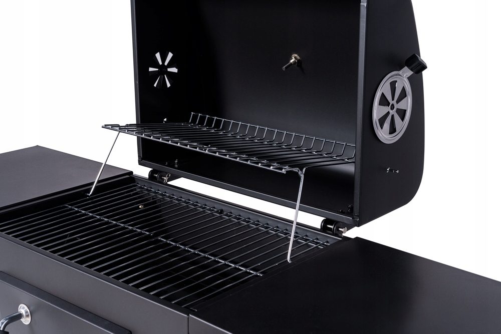 BBQ-Holzkohlegrill-Smoker-Set mit Deckel, höhenverstellbar, 2 Seitenablagen