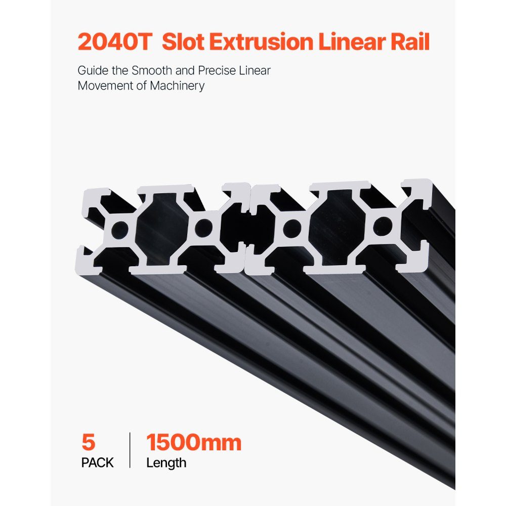5pcs Aluminum Profile 1500mm T-Slot 2040 Aluminum Extruded Profile European Standard Anodized Linear Rail Groove Profile for 3D Printer CNC Machine DIY Laser Engraving Black