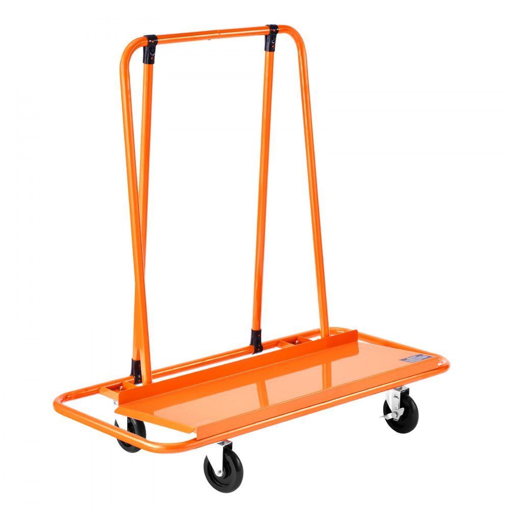 Plattenwagen, 816 kg Tragkraft, Transportwagen mit 4 Lenkrollen, Plattenwagen, Plattenwagen mit Spanngurt, Transporthilfe für Sperrholz, Gipskarton, Glas, Orange, 1150x555x1180 mm