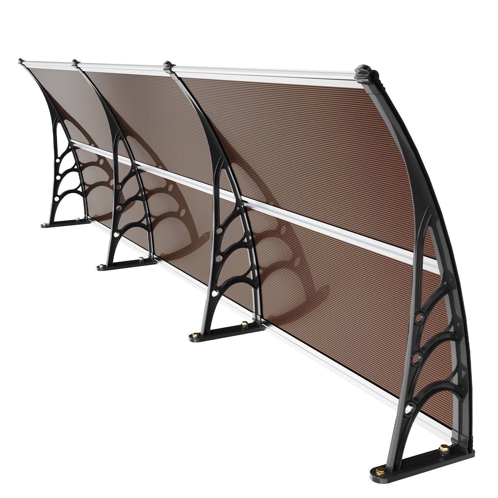 Auvent porte d'entrée 965x2975mm revêtement de toit UF50+ film de protection solaire PC auvent de porte d'entrée feuille PC + support ABS + connecteur en aluminium auvent de bureau résistant aux UV porte d'entrée toit arc de bureau auvent marron