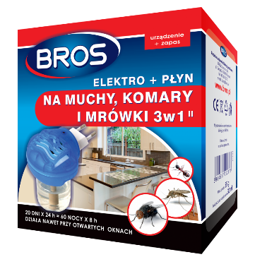 BROS ELEKTRO Z PŁYNEM NA KOMARY MUCHY MRÓWKI 3W1 - Part No. HT-50759