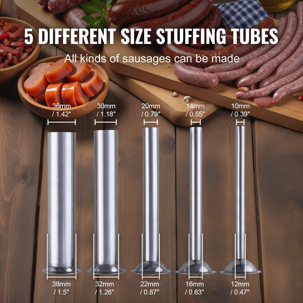 Remplisseuse de saucisses manuelle, machine à saucisses verticale de 7 L/15 lb, remplisseuse de viande à deux vitesses, en acier inoxydable 304 de qualité alimentaire, comprend 5 tubes de remplissage, pour la maison, la cuisine, le restaurant, le commerce