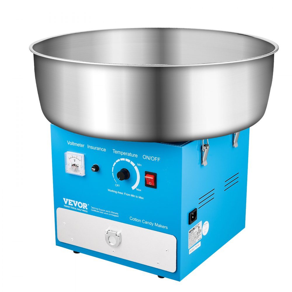 Machine à barbe à papa électrique, machine à barbe à papa commerciale (1000 W) avec bol en acier inoxydable de 52 cm, cuillère à sucre et tiroir, parfaite pour les anniversaires d'enfants, les réunions de famille, les fêtes, bleu